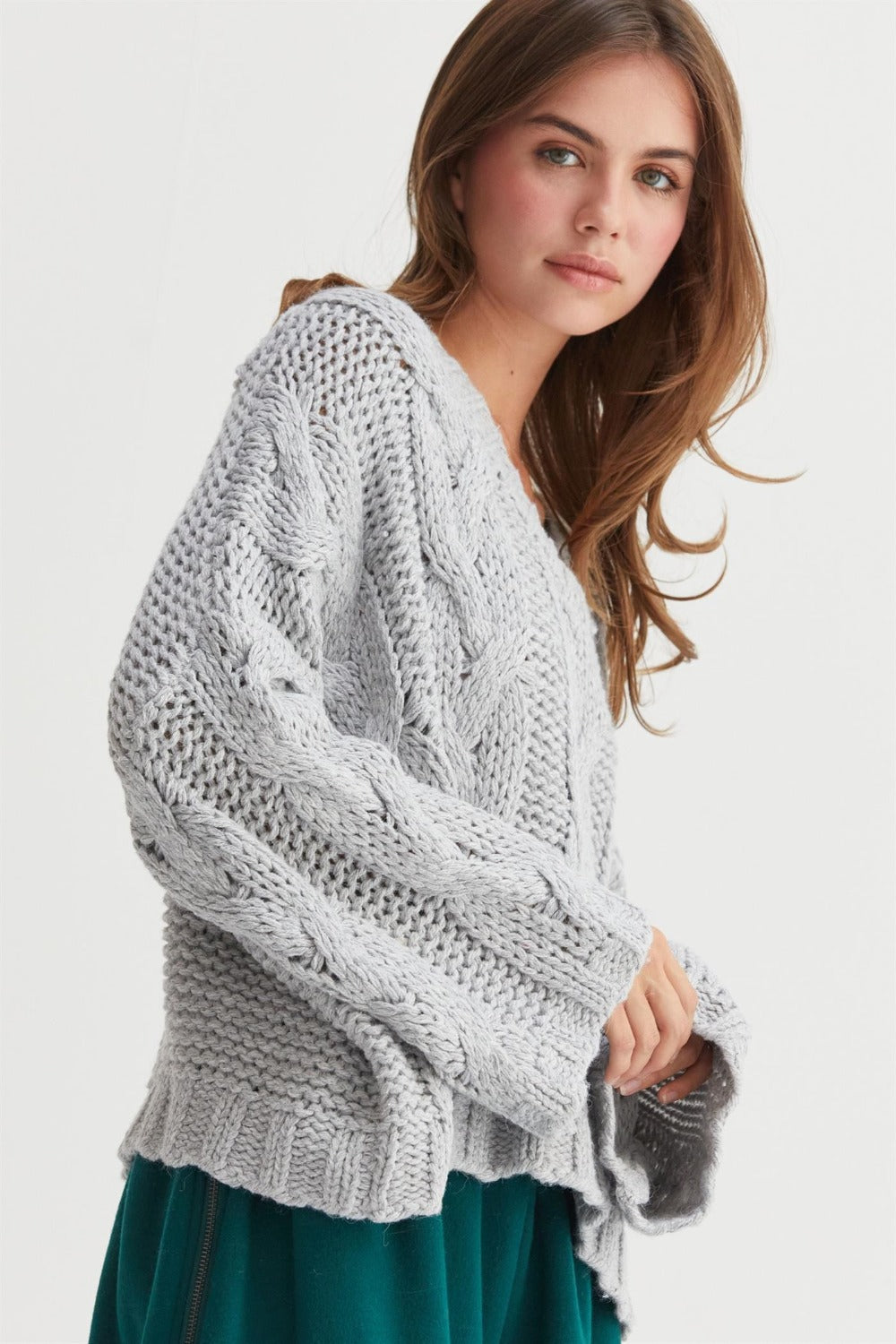 HYFVE Cable Knit V-Neck Sweater