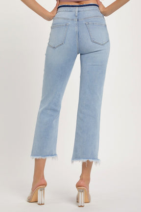 RISEN Full Size High Rise Raw Edge Crop Jeans